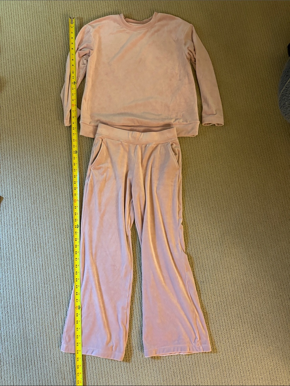 Uniqlo Pink Velvet Loungewear Set - Long Sleeve Top & Wide Leg Pants